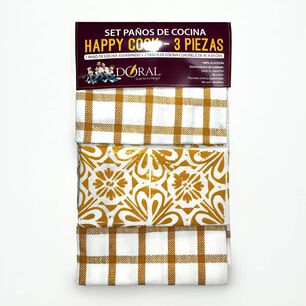 Set 3 Pa&ntilde;os De Cocina Happy Cook Amarillo