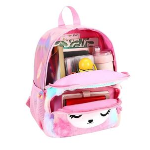 Mochila Escolar Unicornio Felpa Brillos Lentejuelas