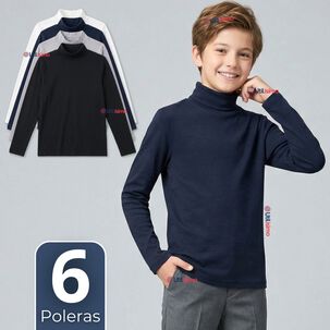 Pack 6 Poleras Camisetas Polar Primera Capa Beatle Manga Larga Colores Surtido Ni&ntilde;o