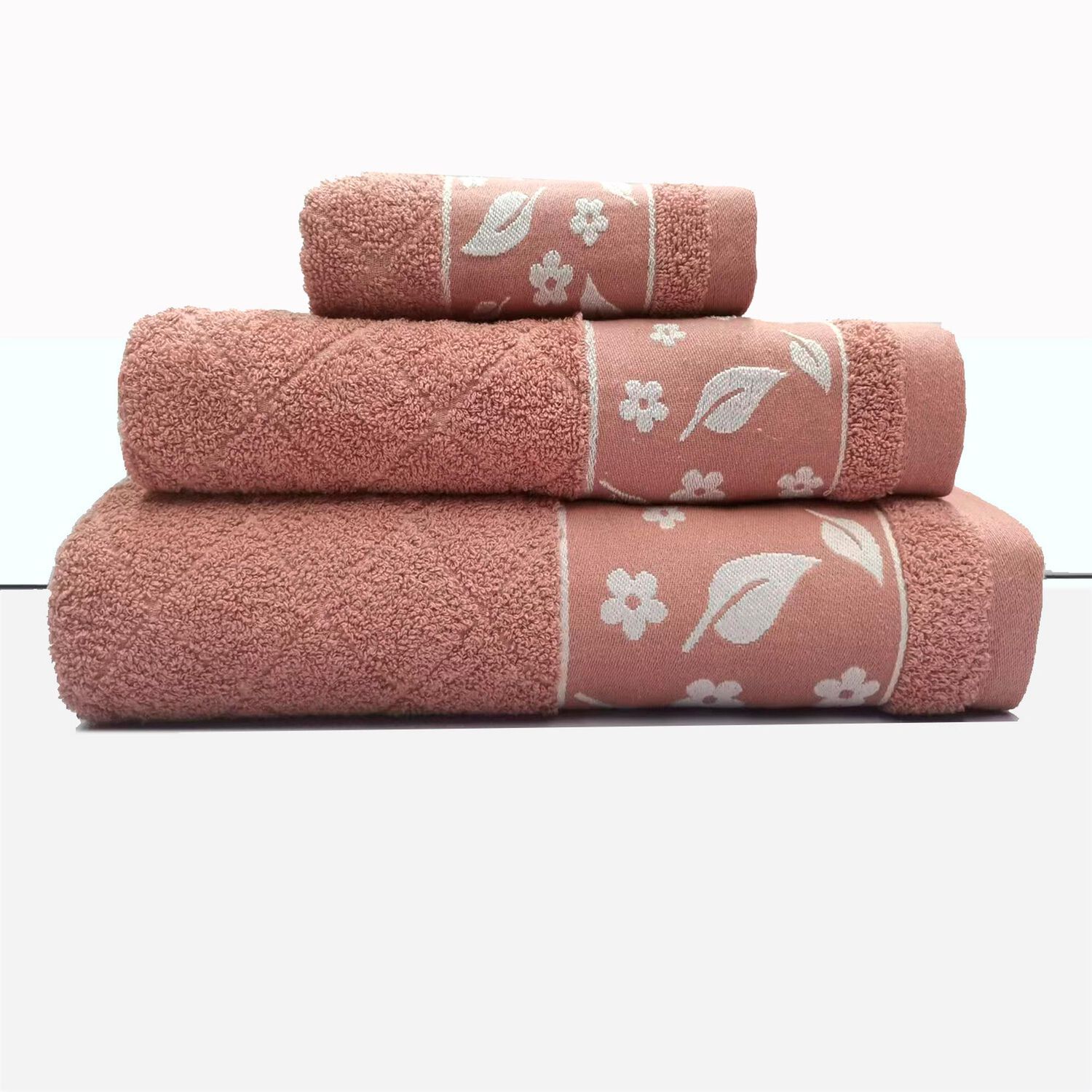 Juego Toalla Andes 3 Piezas Hojas Rosa image number 0.0