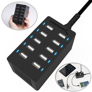 Estación De Carga Móvil Usb-a De 10 Puertos Carga Rapida 60w Compatible Con Samsung, Lphone, Lpad Y Mas Negro