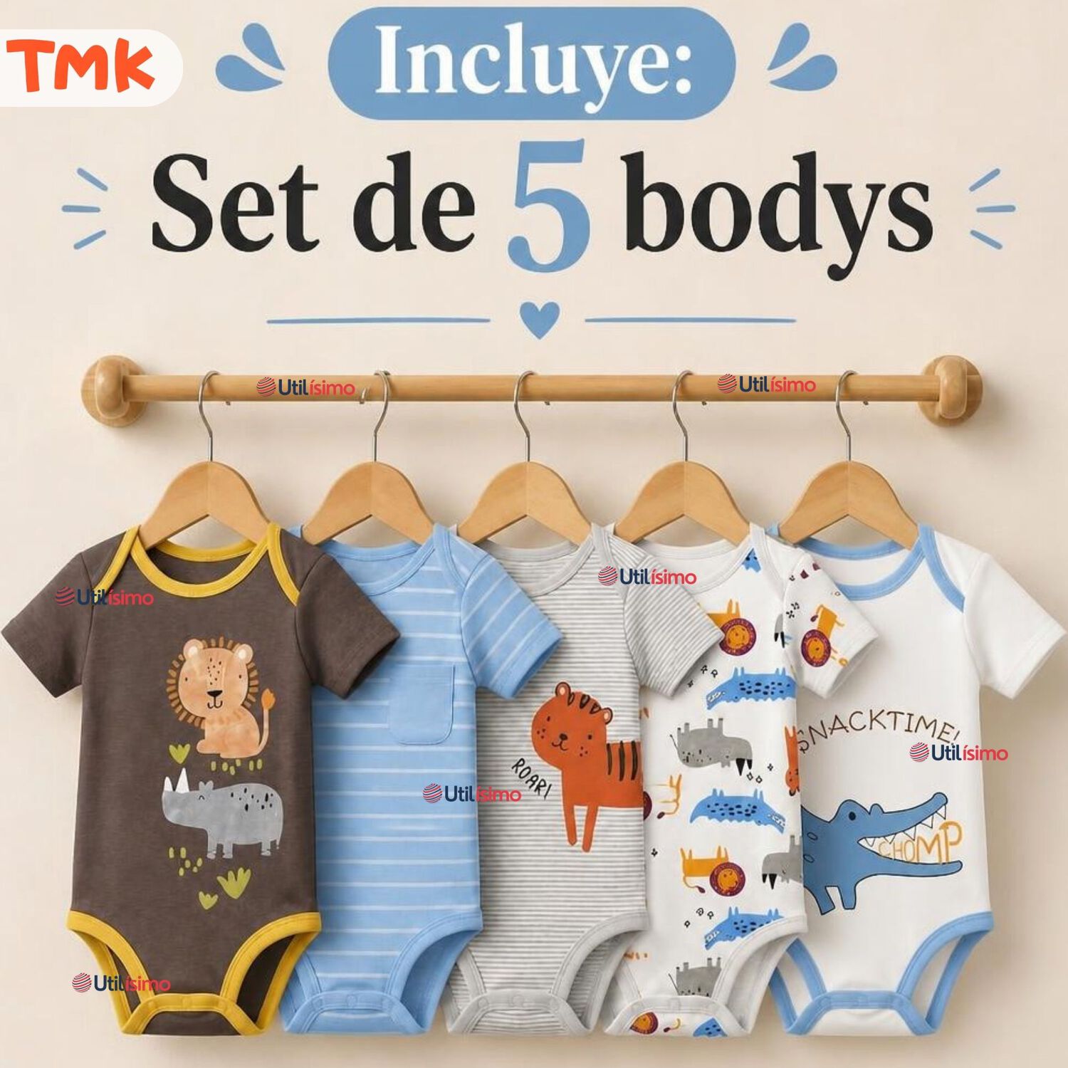 Pack 5 Bodys Manga Corta 100% Algod&oacute;n Tedmimak Ni&ntilde;o Jungle Crew image number 1.0