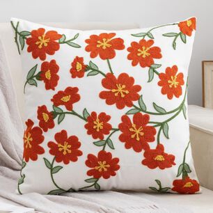 Funda Cojin Bordada 45x45 Cm Florcitas Rojas