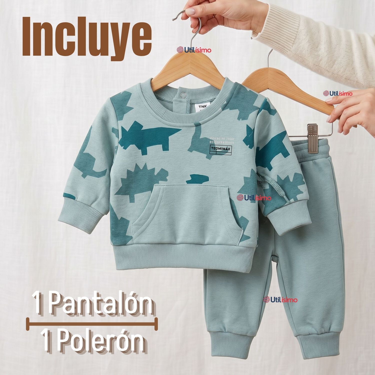Conjunto Buzo Poler&oacute;n 2 Piezas Beb&eacute; Ni&ntilde;o Estampado Dinosaur image number 1.0
