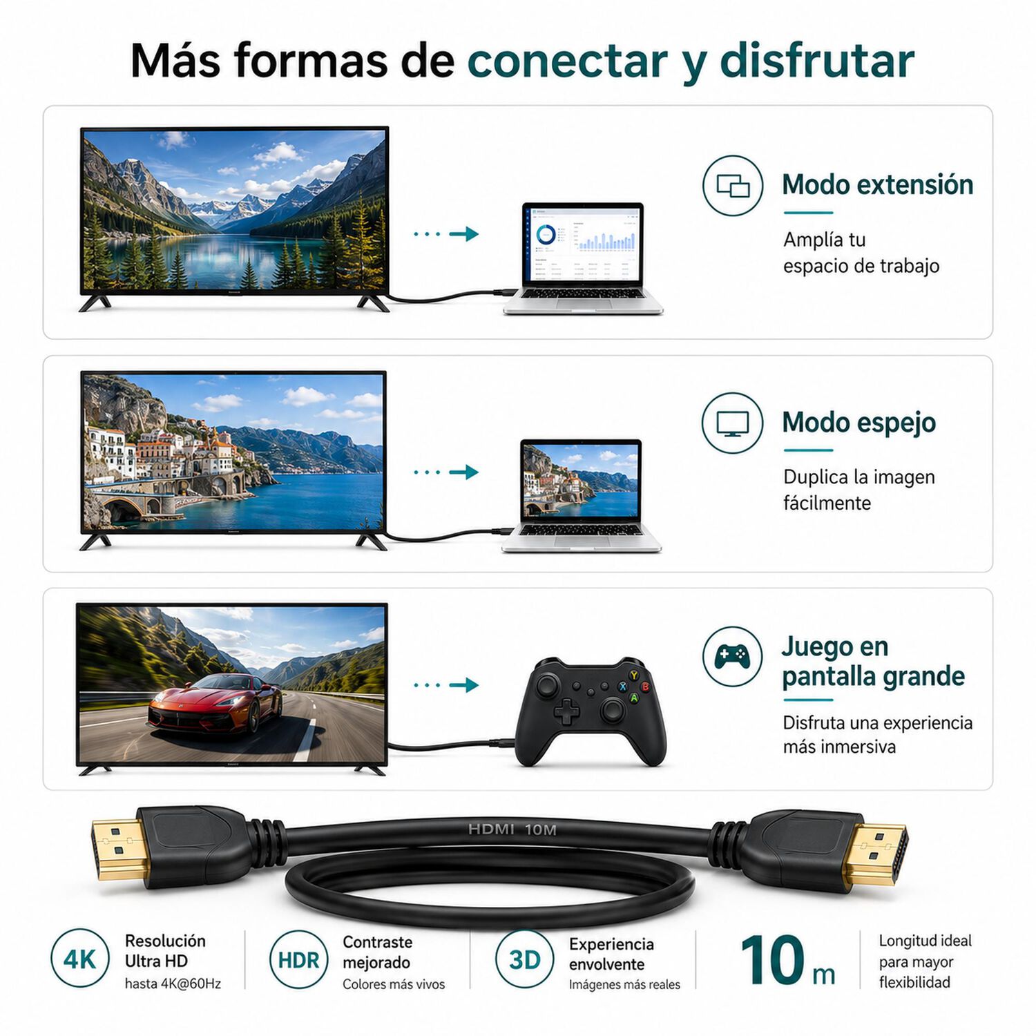 Cable Hdmi 4k Profesional 10mt Ultra Hd Versi&oacute;n Hdmi 2.0 image number 8.0