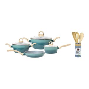 Batería De Cocina Ilko Granito Sea / 7 Piezas + Set De Utensilios De Cocina Ilko Blue / 4 Piezas
