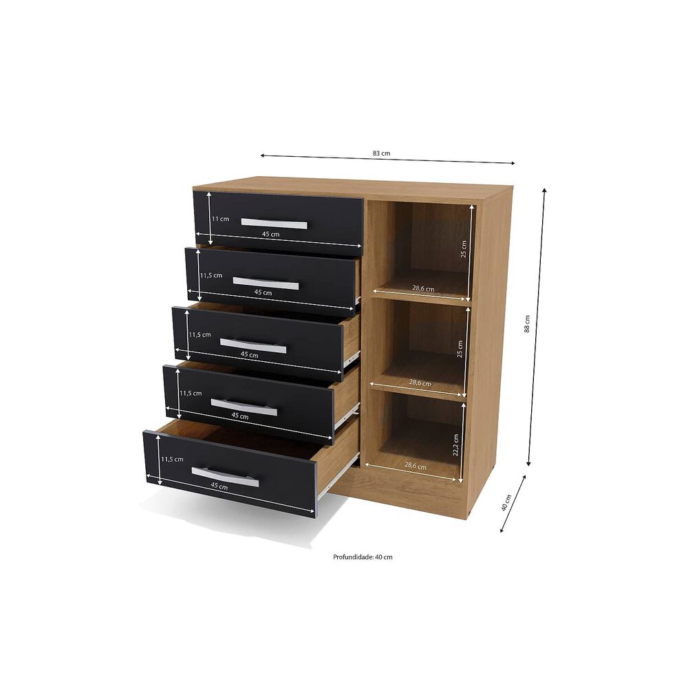 C&oacute;moda Yardas Beatriz Negro / Angel&iacute;n 5 Cajones 1 Puerta image number 3.0