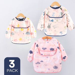 Pack 3 Babero Delantal Impermeable Manga Larga Bebe Y Ni&ntilde;a