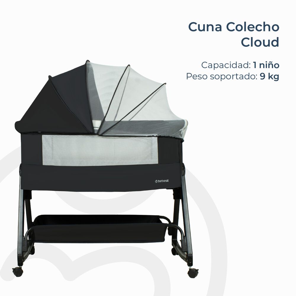 Cuna Colecho Balancin Cloud Colch&oacute;n Mosquitero Canasto Negro image number 2.0