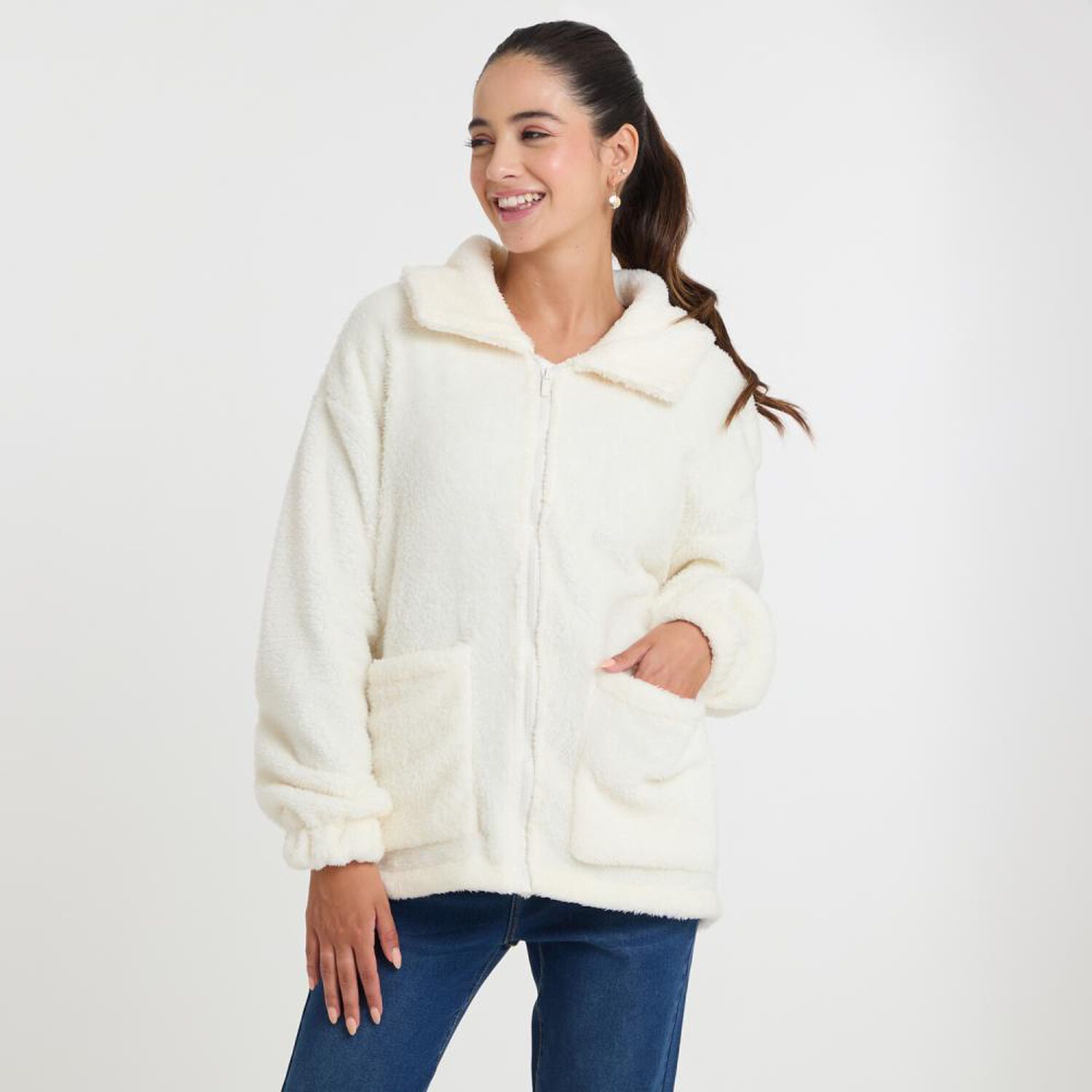 Poler&oacute;n Full Zipper Estampado Cuello Alto Mujer Freedom image number 0.0