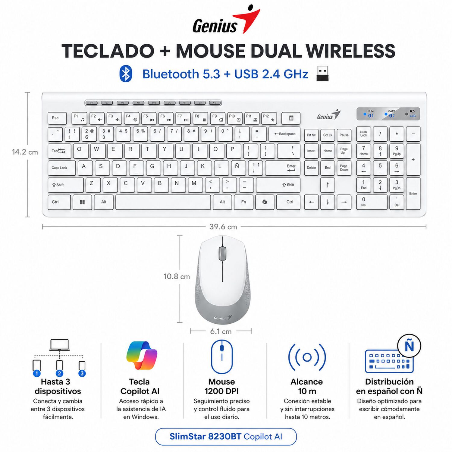 Teclado Y Mouse Dual Wireless Bluetooth + Usb 2g Copilot Ai image number 5.0