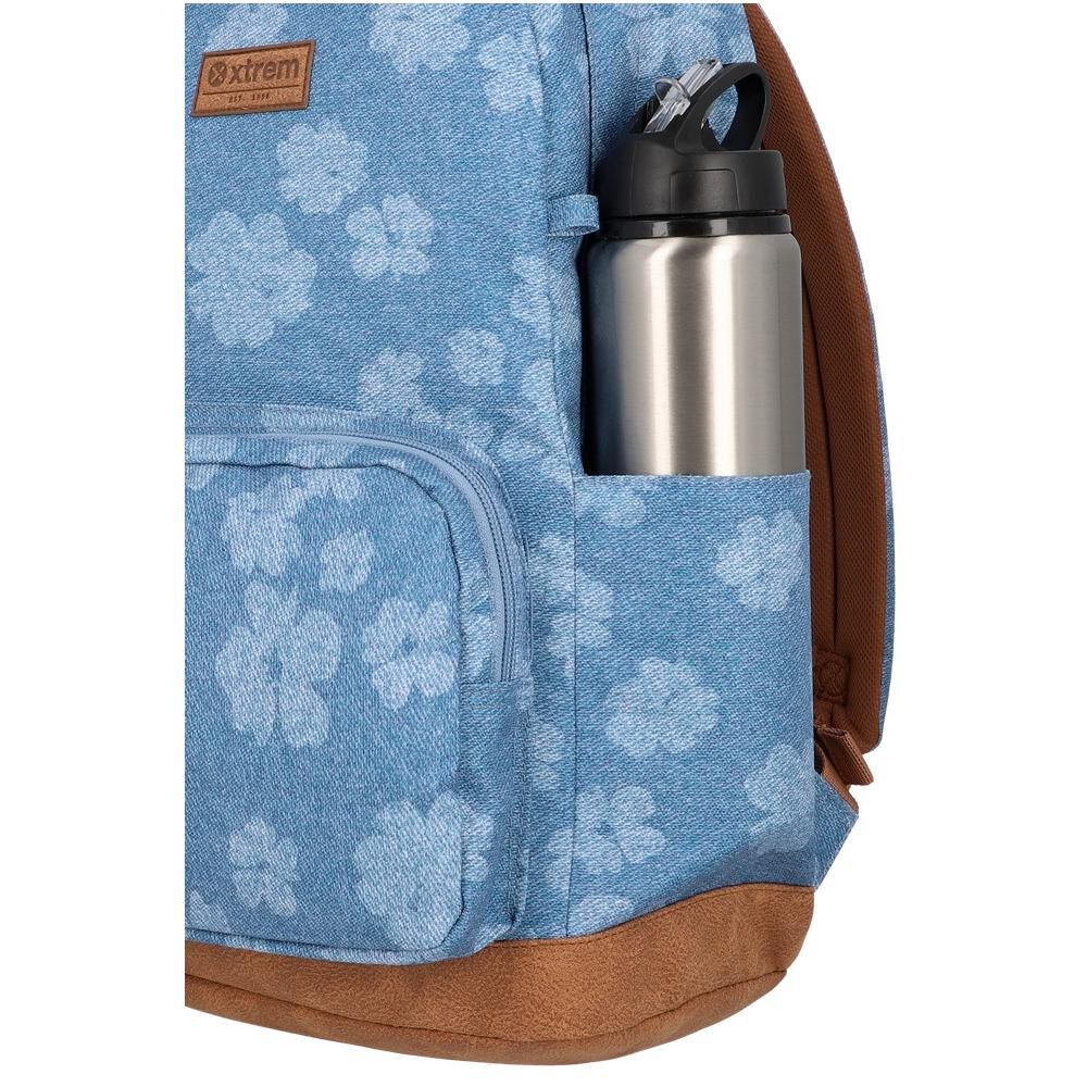 Mochila Notebook Xtrem Pop 6xt Denim Flores Azul 15" image number 6.0