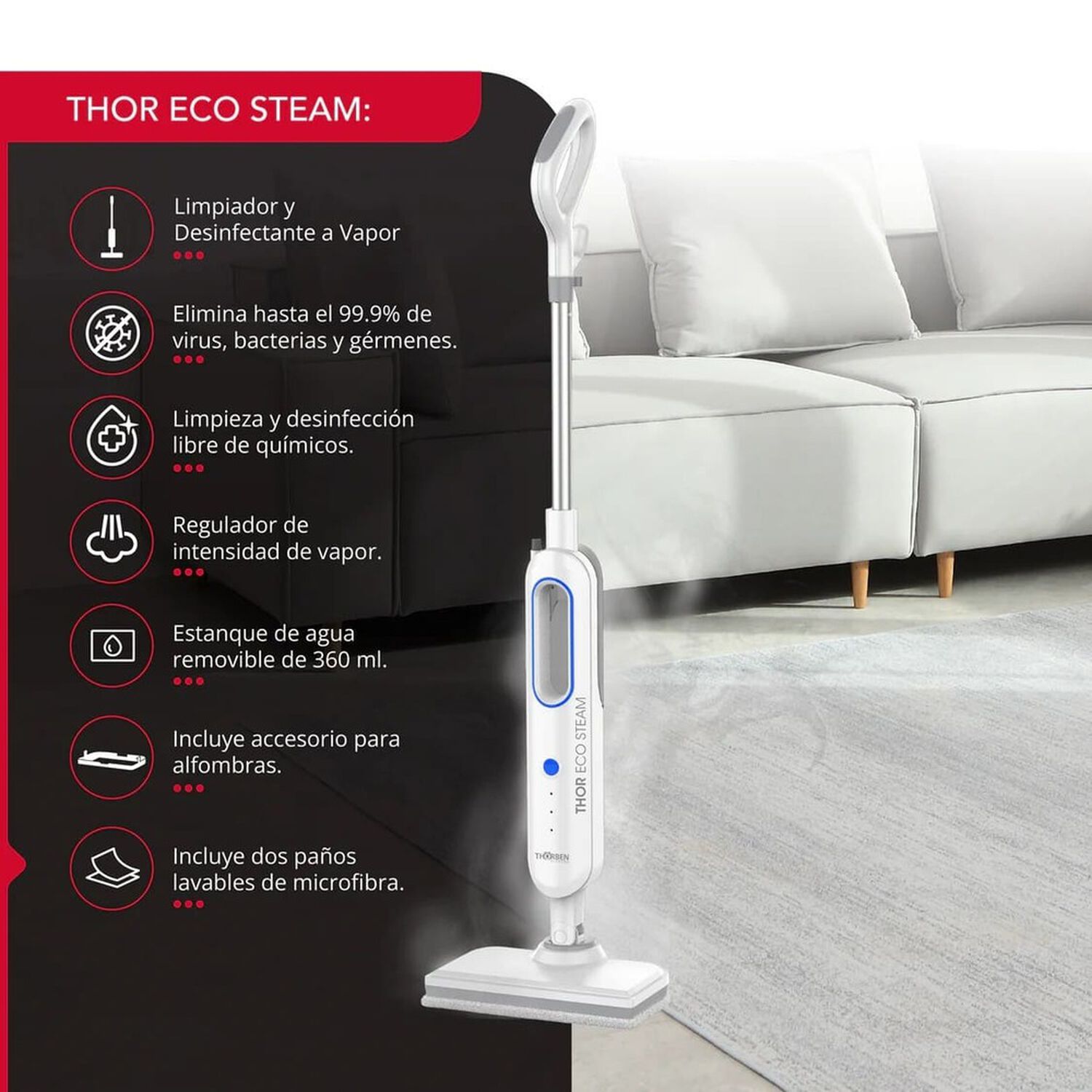 Limpiador Y Desinfectante A Vapor Thor Eco Steam image number 2.0