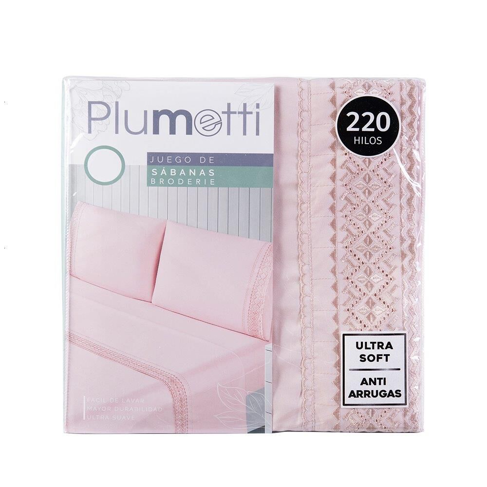 Sabana Plumetti Broderie King Rosado image number 4.0