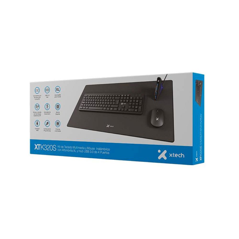 Kit Xtech Teclado Mouse Wireless Mousepad Xl Hub Usb 3.0 image number 2.0