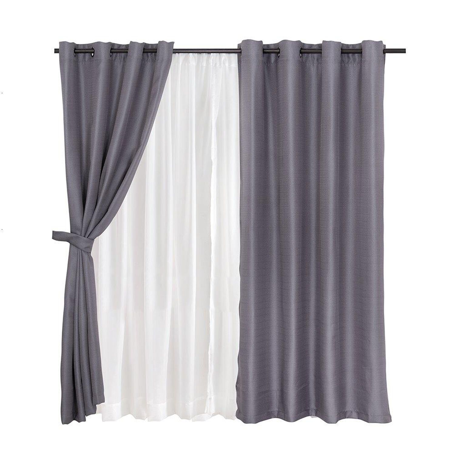 Set Cortina Jqd Rustica 8pzas Argolla 140x220 Taupe image number 0.0