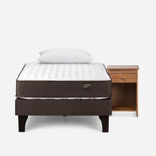 Cama Europea Rosen Ergo T / 1.5 Plazas / Base Normal + Velador Tabor Caramelo + Almohada Light