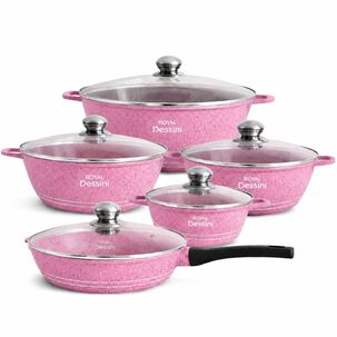 Juego De Ollas 12 Piezas Granito Royal Dessine Color Rosado