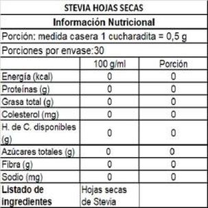 Stevia En Hojas Secas -15 G.