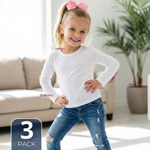 Pack 3 Camisetas Algod&oacute;n Manga Larga Polera Primera Capa Blanco Ni&ntilde;a