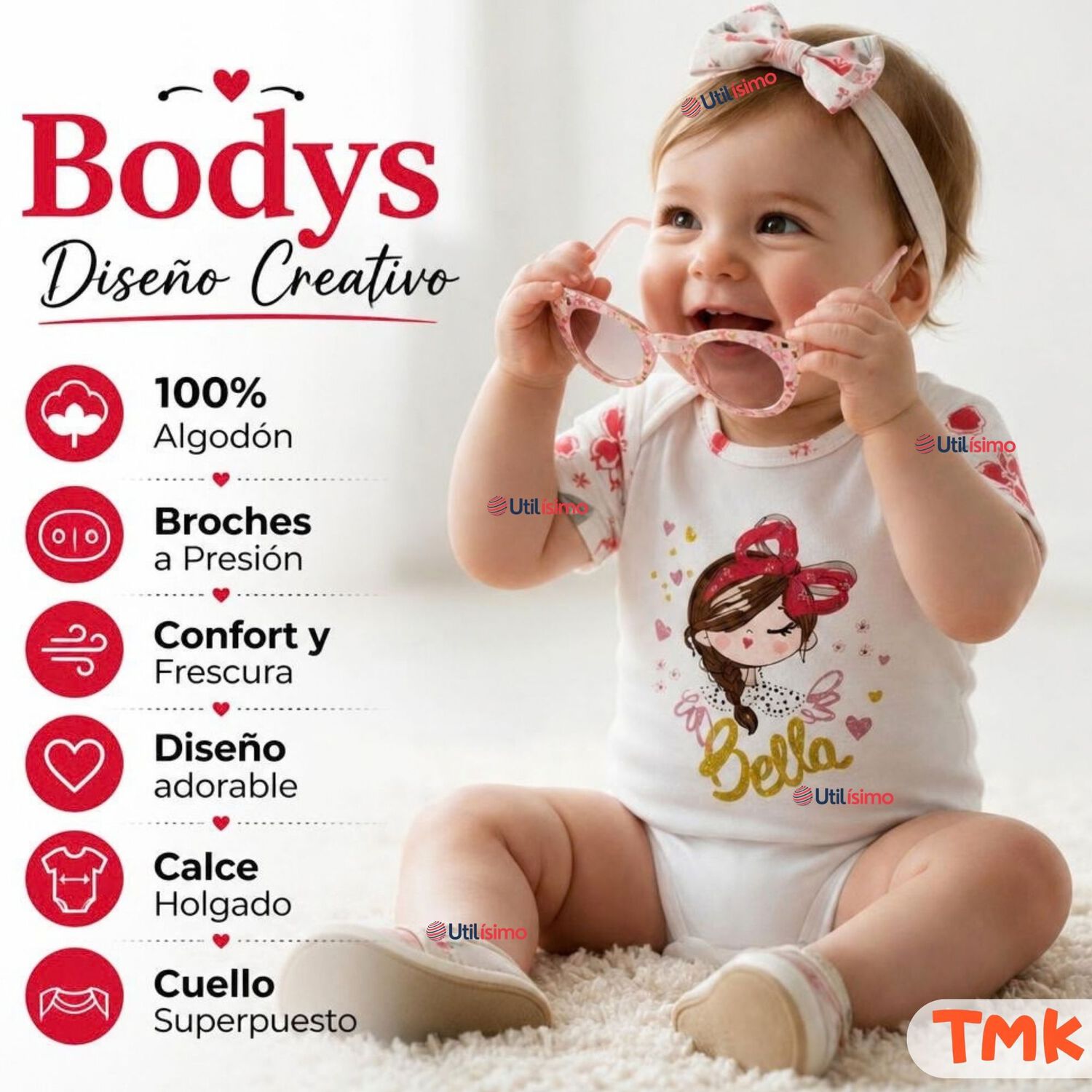 Pack 5 Bodys Manga Corta 100% Algod&oacute;n Tedmimak Ni&ntilde;a Lovely Bella image number 3.0