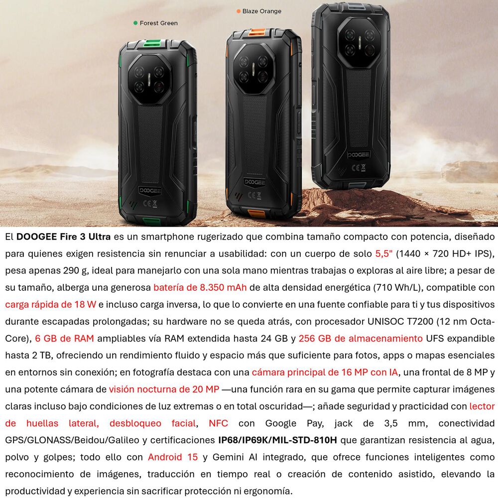 Doogee Fire 3 Ultra: Resistente 5,5 Pulgadas Cámara Nocturna image number 2.0