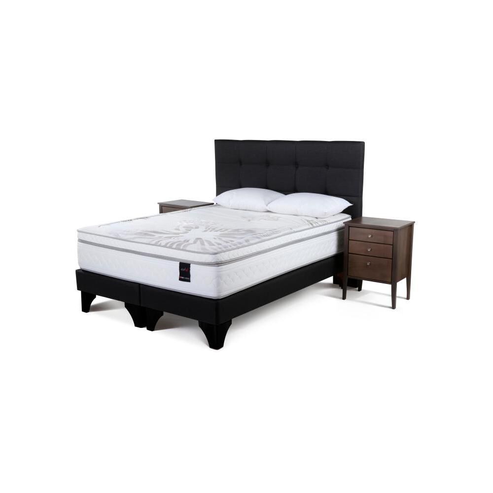 Cama Europea Rosen Art 4 / 2 Plazas / Base Dividida + Set De Maderas Issey Grafito + Almohada Extra image number 0.0