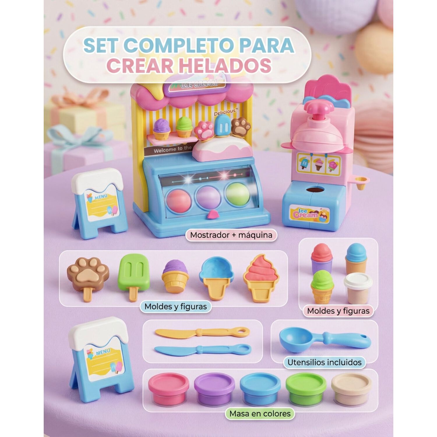 Set Juego Infantil Plastilina, Plasticina Aprendizaje Helado image number 3.0
