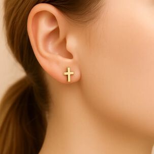 Aros Cruz Oro 18k Atornillado 1gr Unisex Hipoalerg&eacute;nicos Dorado