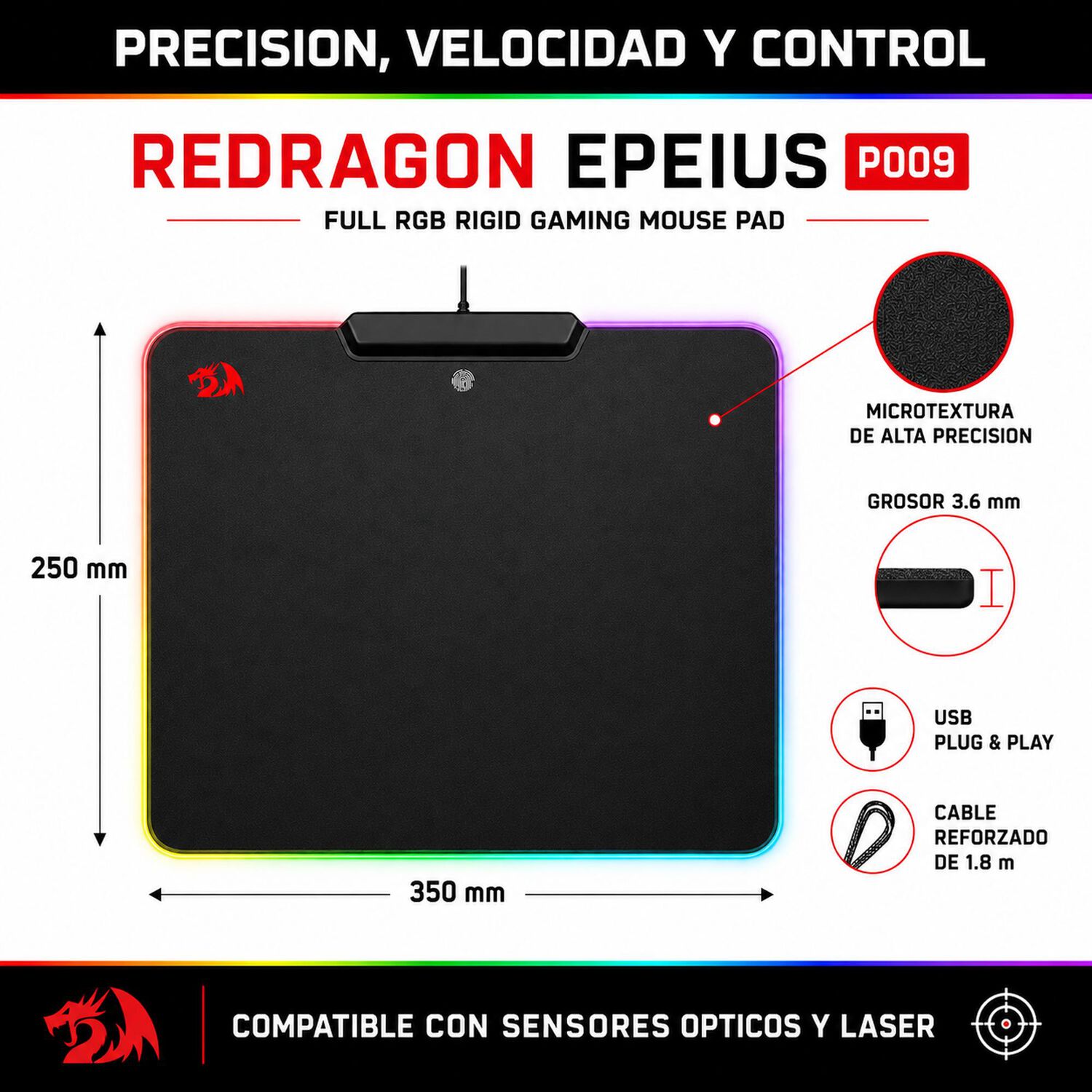 Mouse Pad Redragon Full Rgb De Alto Contraste Epeius P009 image number 7.0