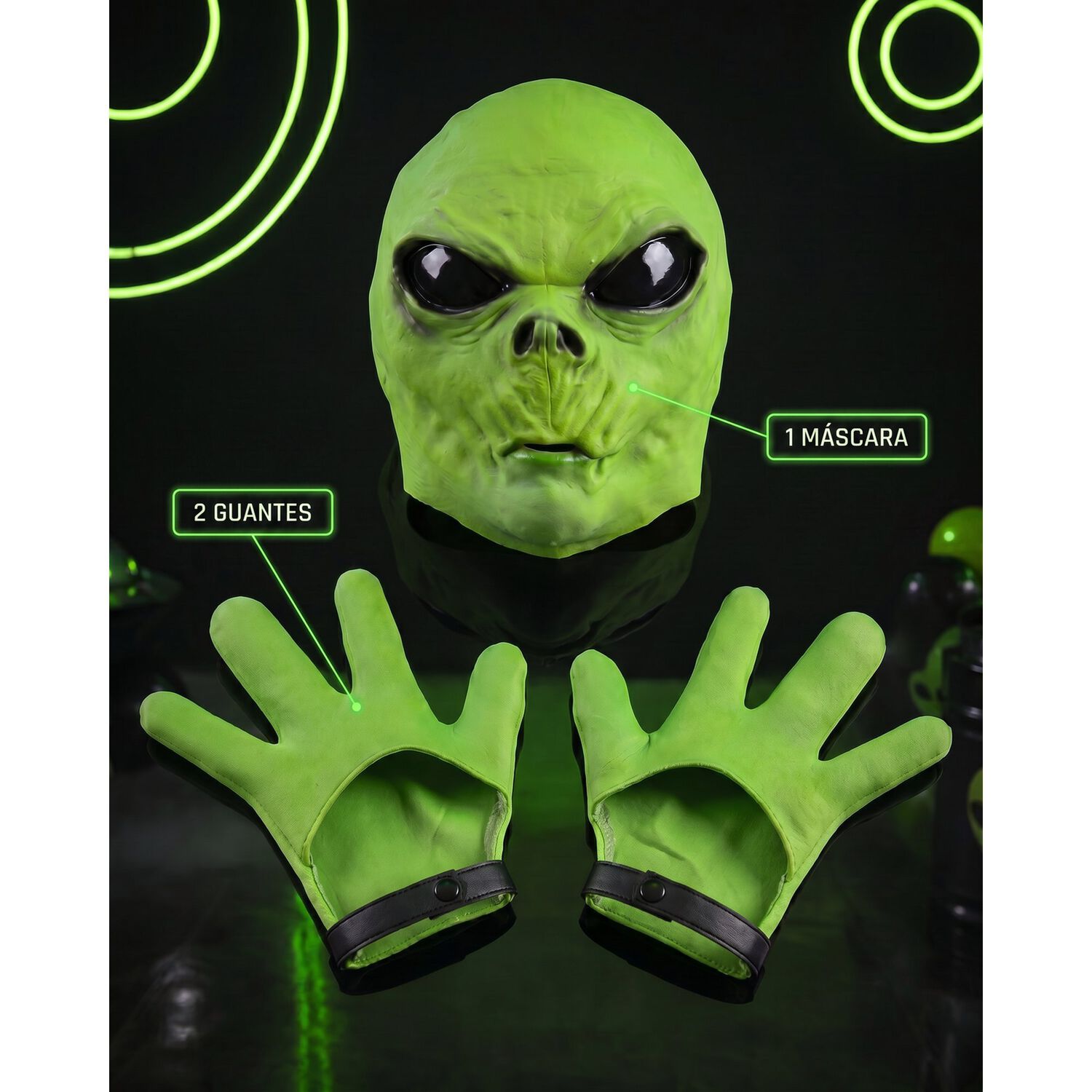 Mascara Marciano Con Guantes Alien Verde image number 4.0