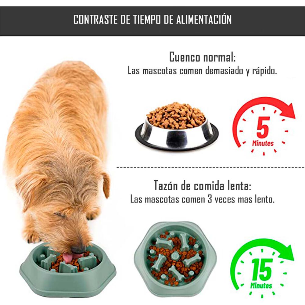 Plato De Comida Antiansiedad Mascotas Verde Huesitos Perros Y Gatos