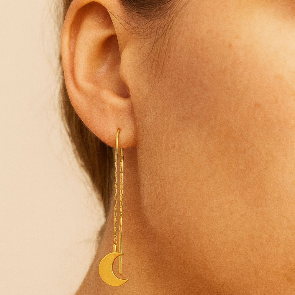 Aros Cadena Luna Oro 18k 3cm Colgantes 1.5gr Mujer Elegantes Regalo image number 2.0