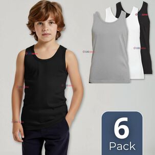 Pack 6 Camiseta Sin Manga B&aacute;sica Suave 100% Algod&oacute;n Colores Surtidos Ni&ntilde;o Y Juvenil