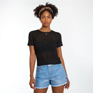 Polera Satinada Manga Corta Cuello Redondo Mujer Rolly Go
