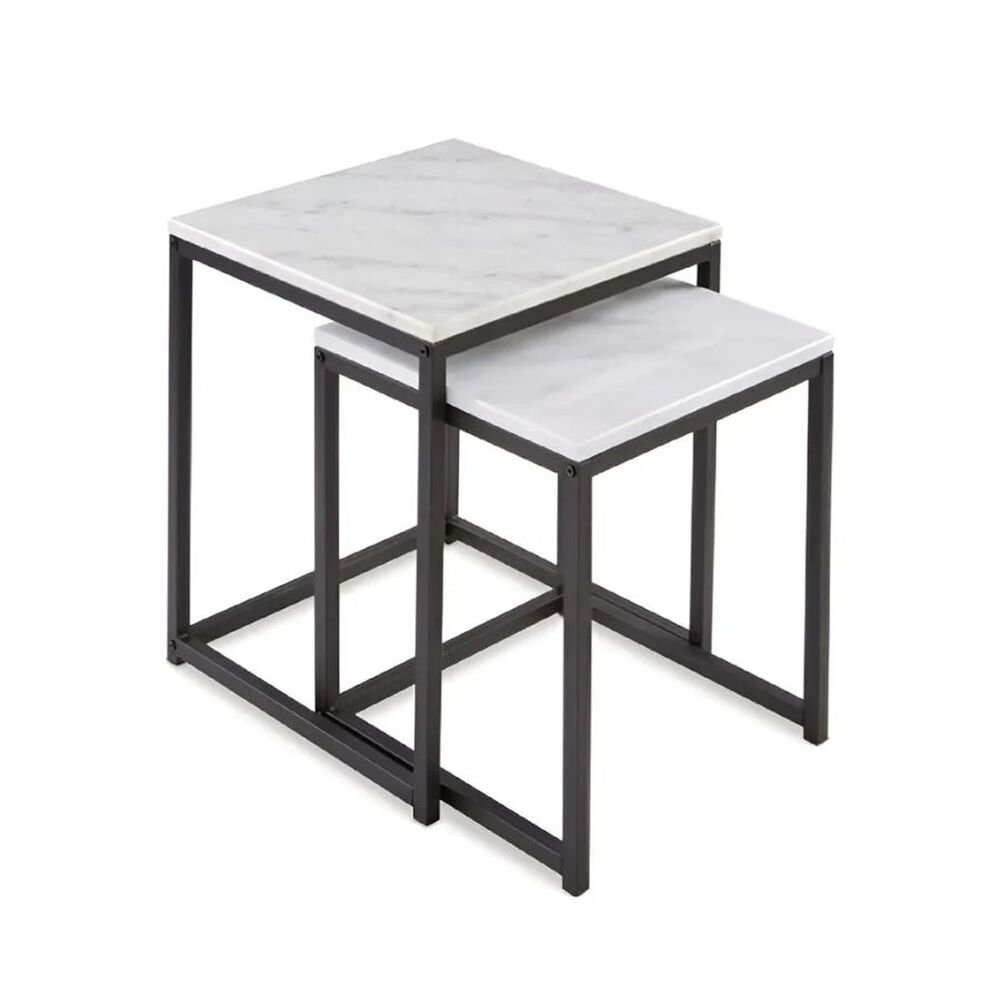 Set 2 Mesas Living Base Metal Tapa Marmol Blanca image number 0.0