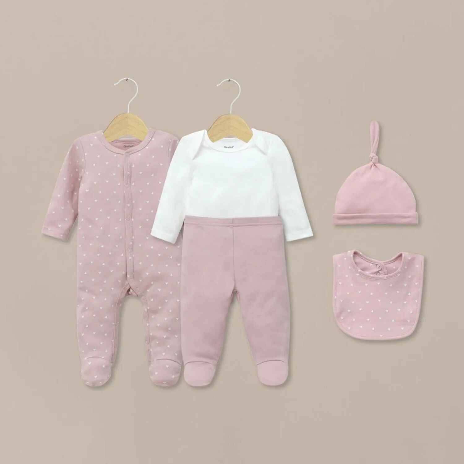 Pack 5 Piezas Rosa Viejo Con Corazones Beb&eacute; Mujer 06 Meses Opaline image number 1.0