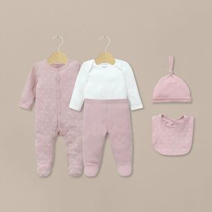 Pack 5 Piezas Rosa Viejo Con Corazones Beb&eacute; Mujer 06 Meses Opaline