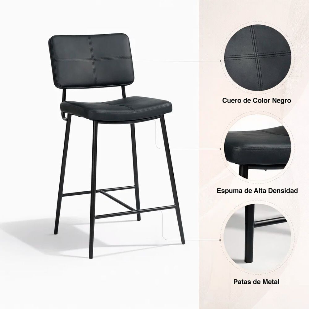 Pack De 4 Taburetes Alto Bronx Negro Con Patas Met&aacute;licas Negras image number 4.0