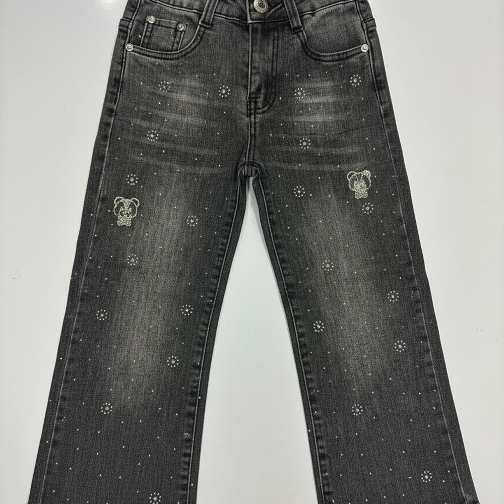 Pantal&oacute;n Jeans Ni&ntilde;a Negro Con Detalles De Brillo image number 1.0