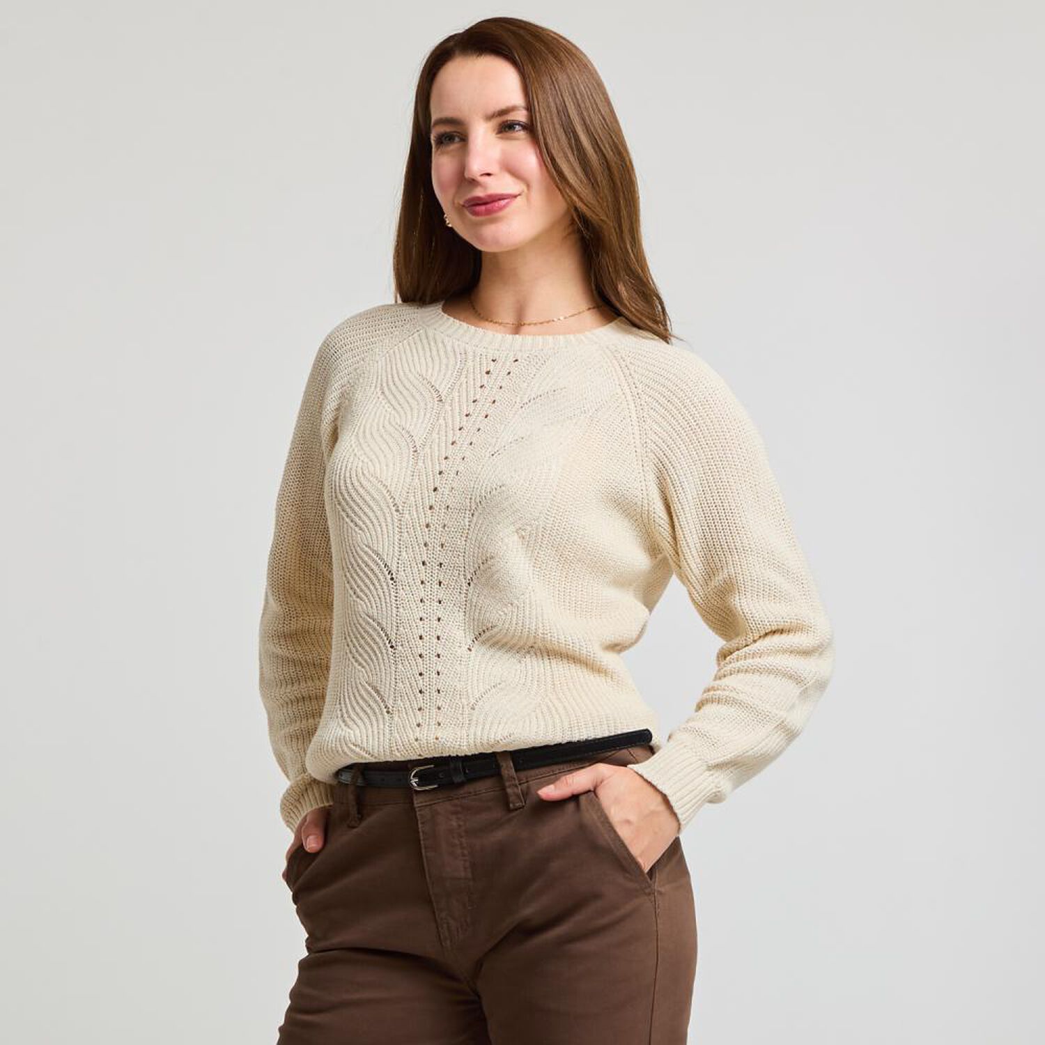 Sweater B&aacute;sico Trenzado Manga Larga Cuello Redondo Mujer Geeps image number 2.0