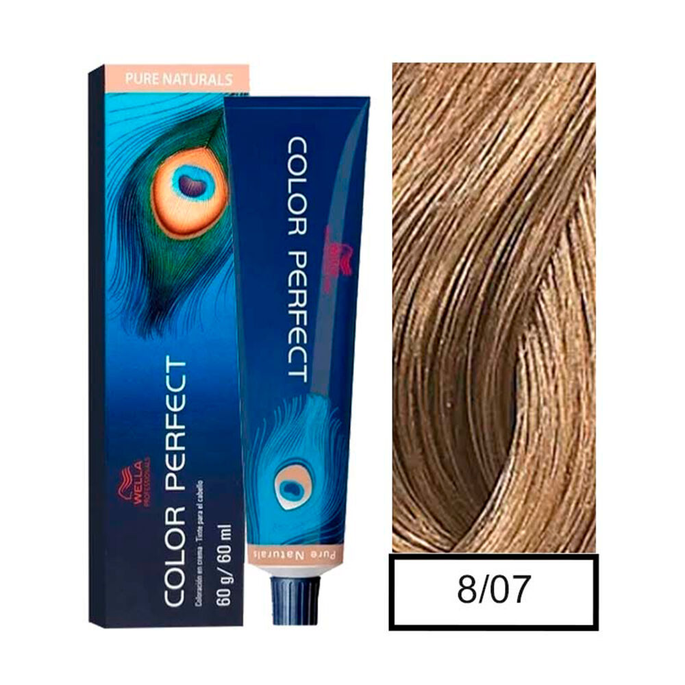 Wella - Tintura Permanente Color Perfect 8/07 Rubio Claro Natural Marrón 60gr + Oxidante 20vol 60ml image number 0.0