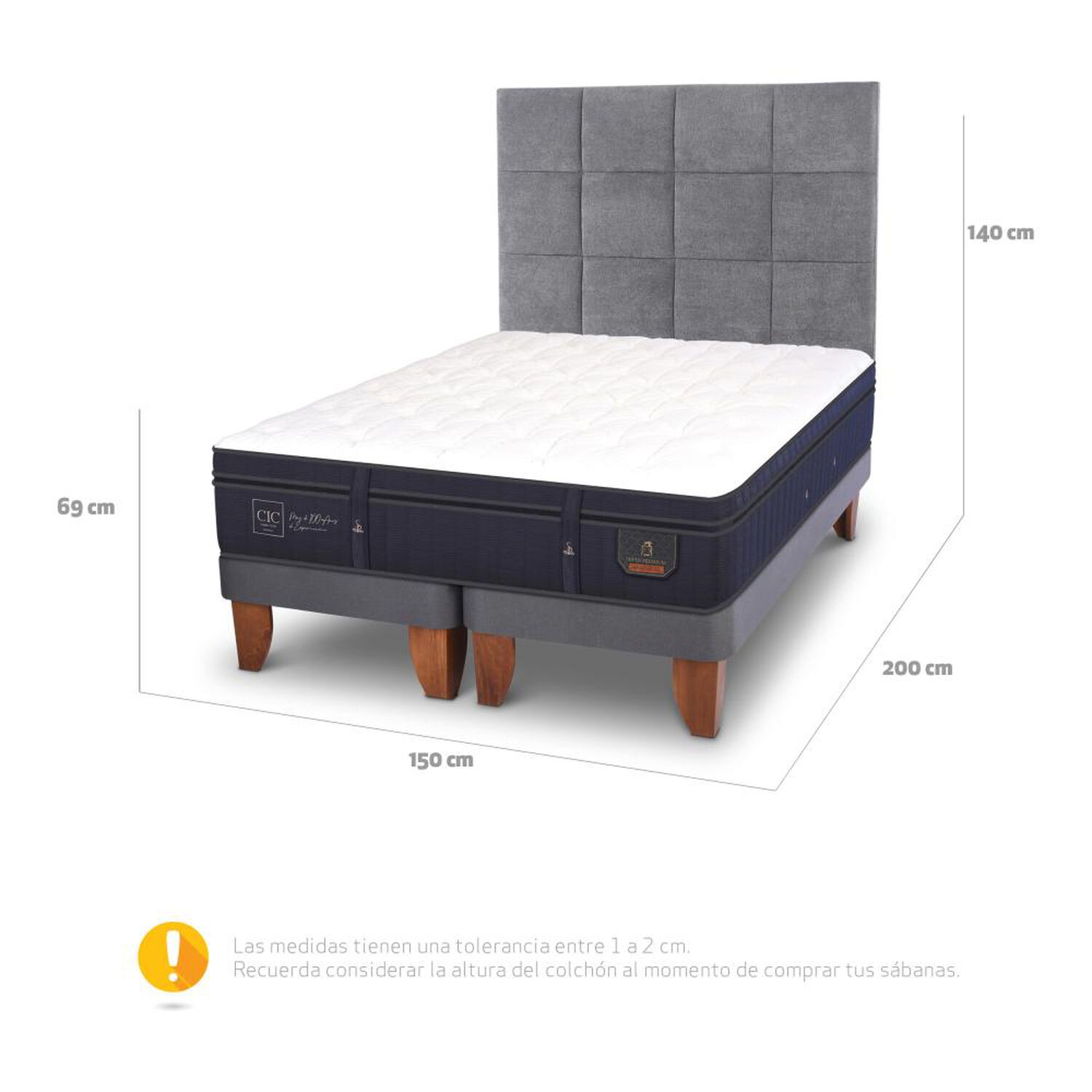 Cama Europea Cic Super Premium / 2 Plazas / Base Dividida + Respaldo image number 4.0