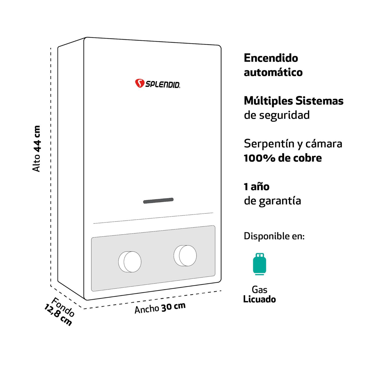 Calefont 6 Litros Gas Licuado Tiro Natural Splendid image number 4.0