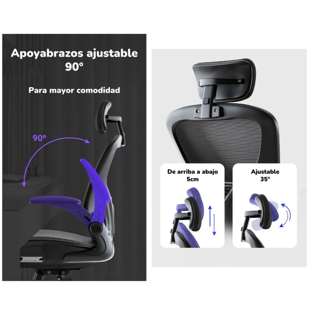 Silla De Escritorio Gris Con Apoya Cabeza W901 By Lubabycas image number 6.0