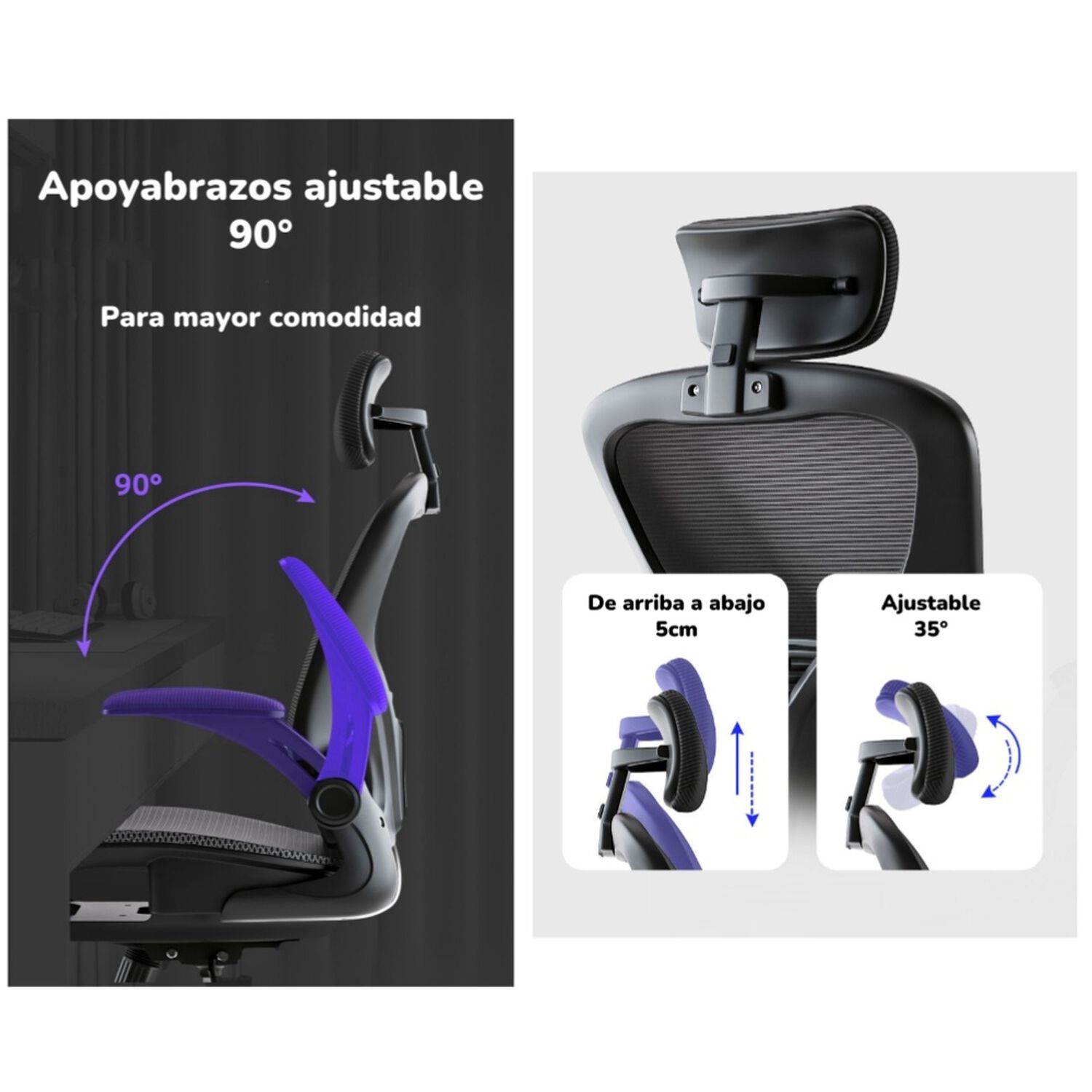 Silla De Escritorio Gris Con Apoya Cabeza W901 By Lubabycas image number 6.0