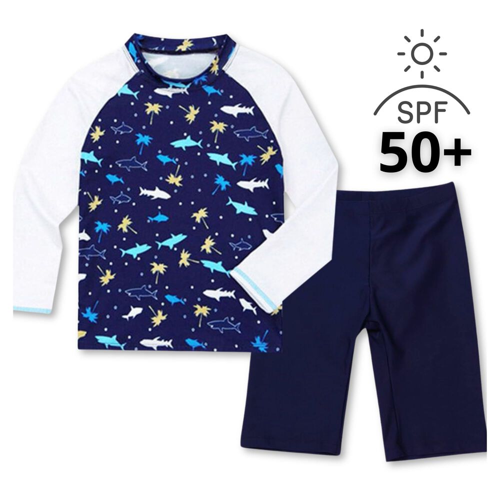 Traje De Ba&ntilde;o Spf Uv50+ 2 Piezas Manga Larga Ni&ntilde;o Fish Navy image number 6.0