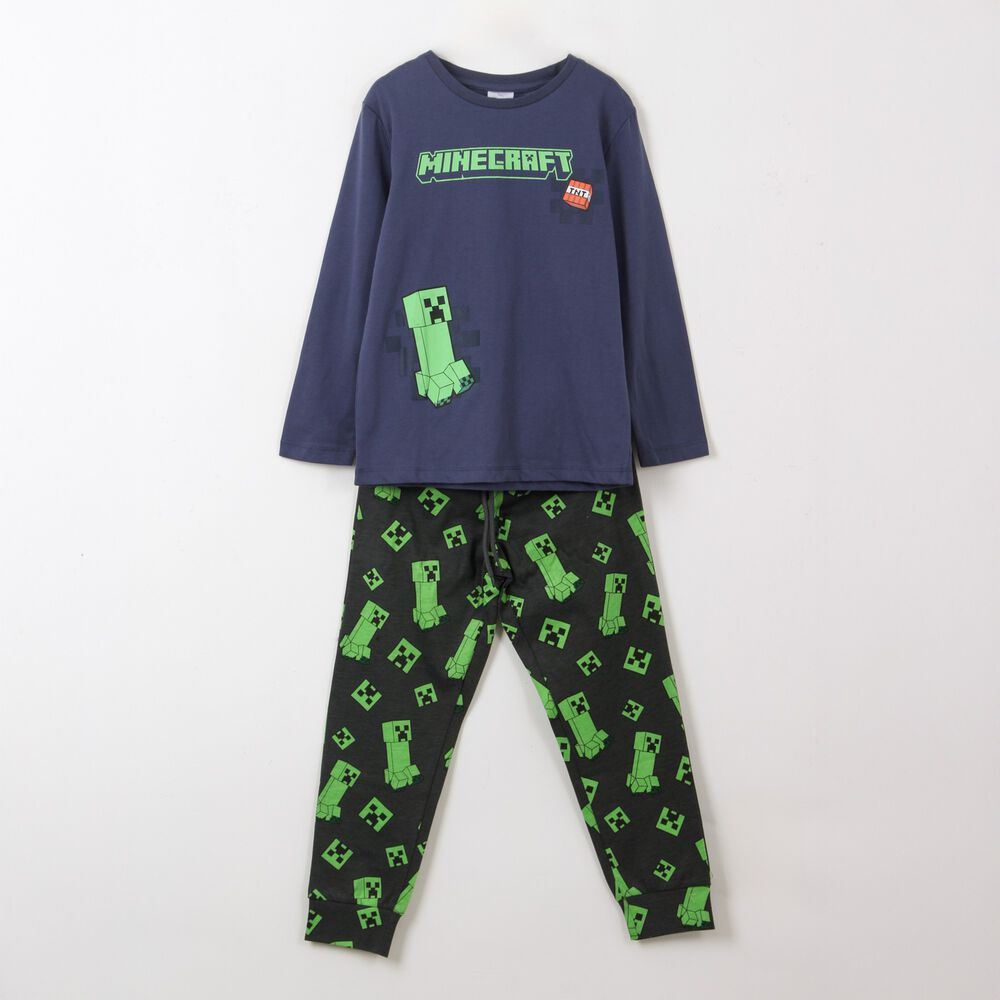 Pijama Manga Larga Ni&ntilde;o Tnt Creeper Azul Minecraft image number 0.0