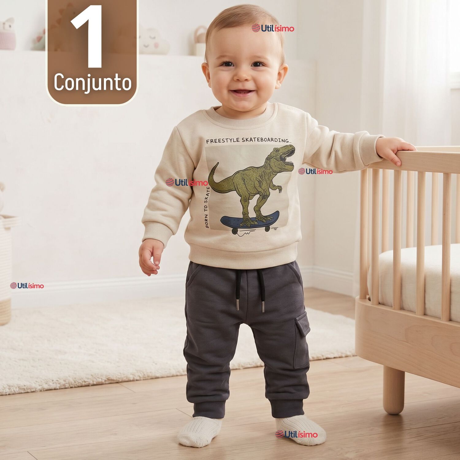 Conjunto Buzo Poler&oacute;n 2 Piezas Beb&eacute; Ni&ntilde;o Dino Street image number 0.0