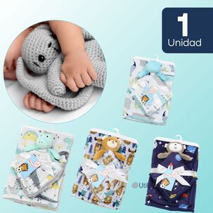Set Manta Frazada Polar Para Bebé Niño + Peluche De Apego